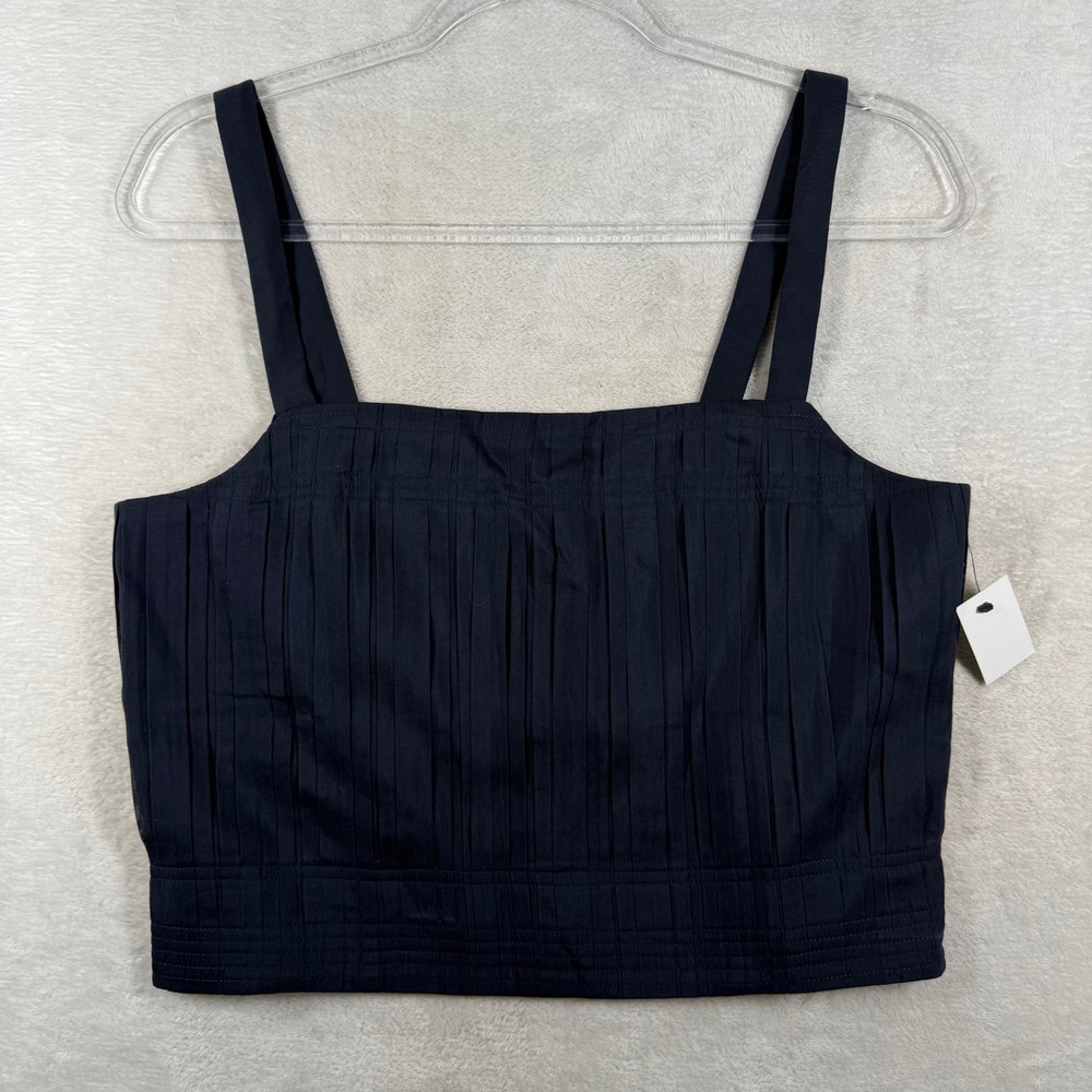 La Ligne Cotton Voille Top Navy Blue Silk Blend Pleated Smocked XL LLC11095-NAVY